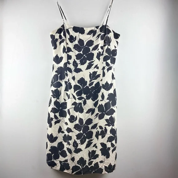 Ann Taylor Floral Silk Pencil Dress Sz 10 Chic Black White Wedding Party Elegant - Picture 3 of 9